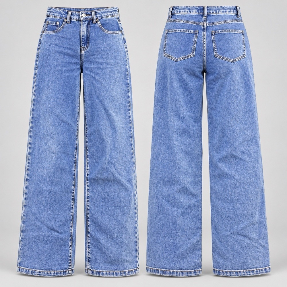 OAT New York Jeans Womens 4/27 /30" Blue Cloud Luxe Wide Leg High Rise Boho